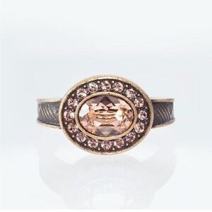 Touchstone Crystal by swarovski Sonoma rose gold bronze halo jewelry ring size 6